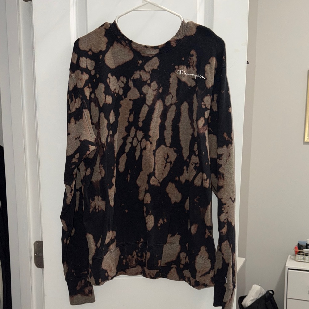 Champion Black and Brown Tie-Dye Crewneck